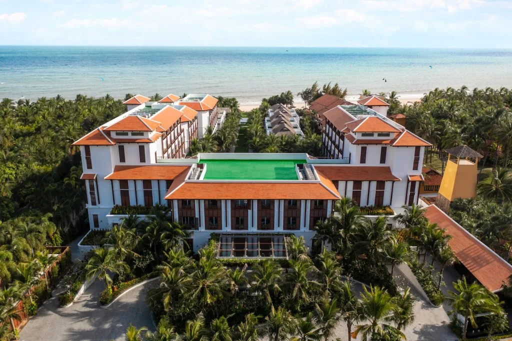The Anam Mui Ne review aerial shot of hotel facing the beach Vi Vu Bình Thuận